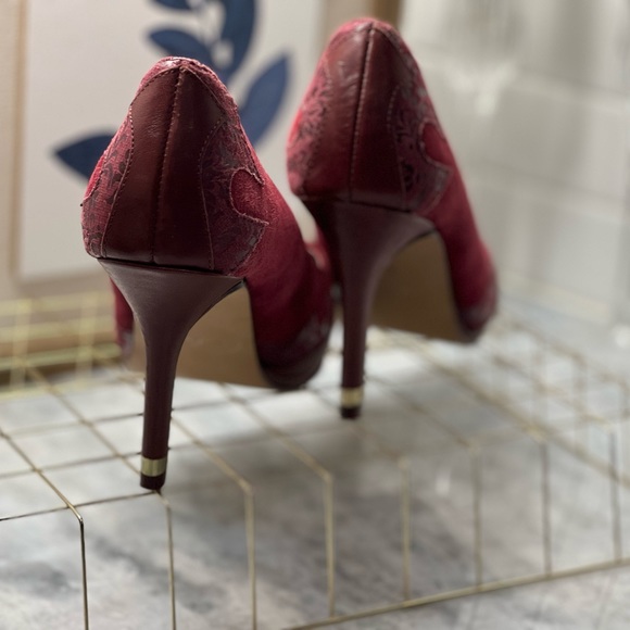 Reba Leather and Suede Burgundy Heels  - FREE SHIPPING - Picture 13 of 14